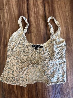 Motel Rocks Cream Floral Tie-Front Camisole with Blue Print